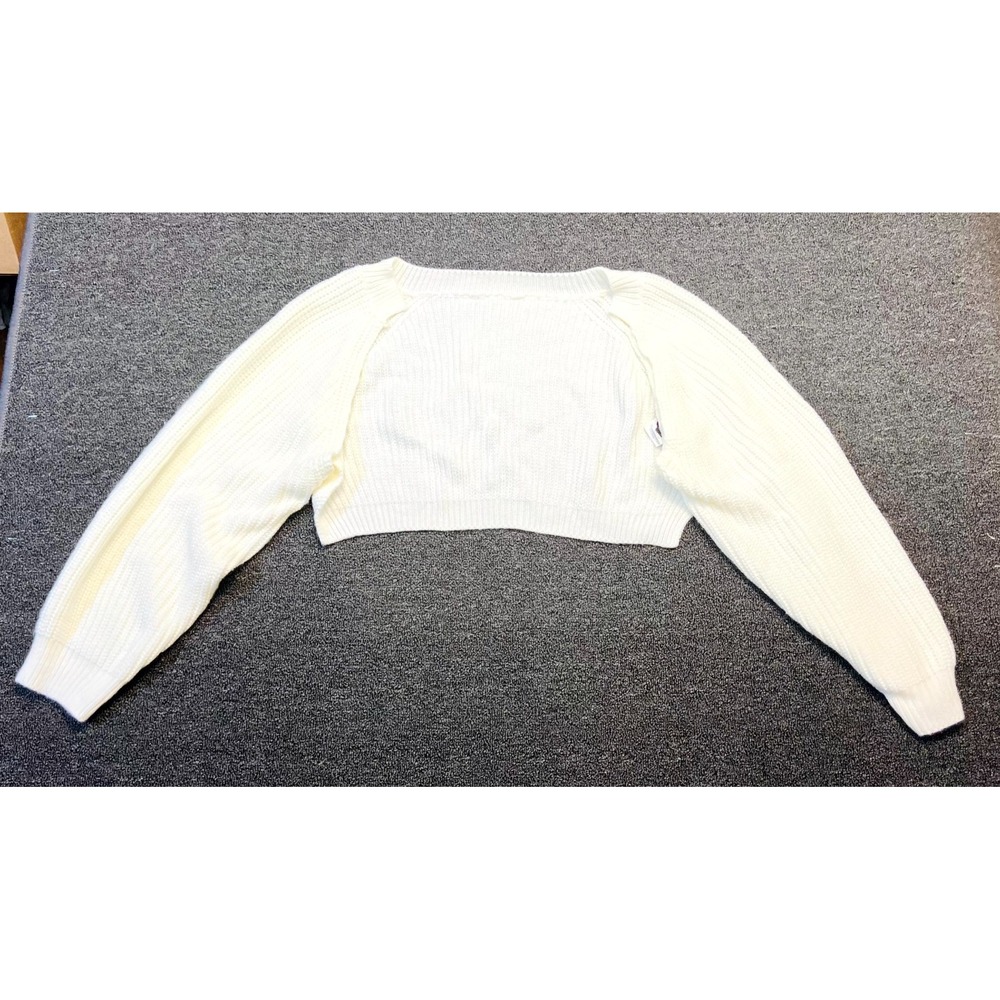 Dazy Cardigan Shrug Sweater Womens XL Beige Acrylic Tight Knit Ribbed Cropped